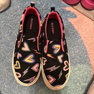 Old Navy Kids' Black Slip-On Shoes with Colorful Hearts